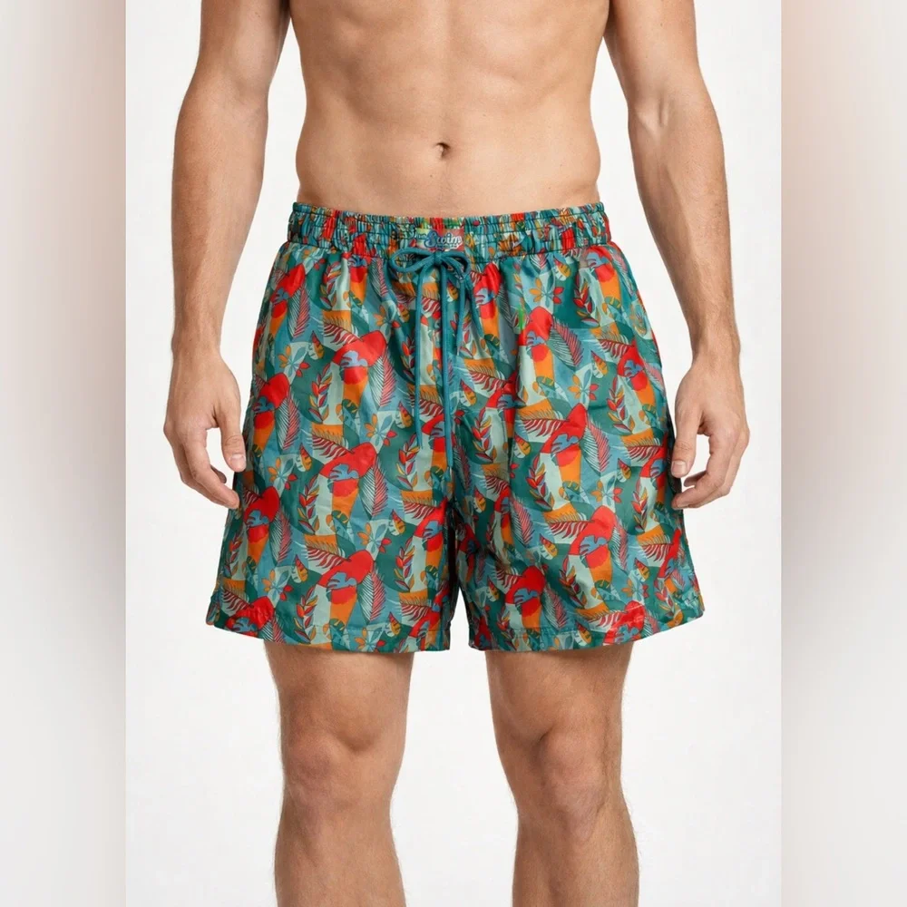 Mr. Swim Tropical Parrot Swim Trunks Men’s Medium Elastic Waist EUC